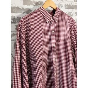 IZOD Premium Essentials Shirt Mens XL Red White Gingham Check Casual Button Down